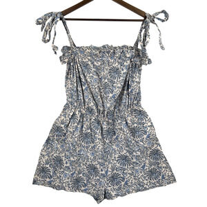 H&M Floral Botanical Whimsical Romper Ruffle Romantic Blue Ivory Size 10